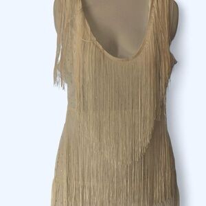 Cream fringe Dress Sleeveless V kneck back S